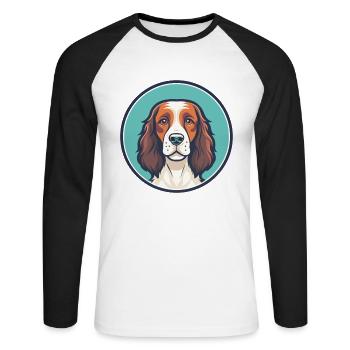 Welsh Springer Spaniel Chien Race Dessin Animé Kawaii - T-shirt baseball manches longues Homme - blanc/noir - Devant - Nik (191cm)