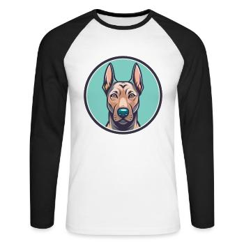 Thai Ridgeback Hund Rasse Cartoon Kawaii Clipart - Unisex Baseballshirt langarm - Weiß/Schwarz - Vorne - Nik (191cm)