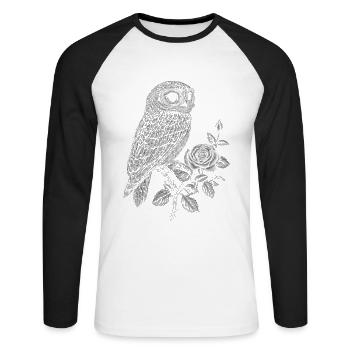 Eule Vogel Blumen Ästhetik Nachteule Rose Geschenk - Unisex Baseballshirt langarm - Weiß/Schwarz - Vorne - Nik (191cm)