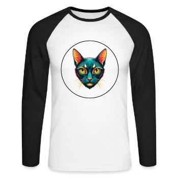 Bombay Chat Race Dessin Animé Kawaii Animal Pet - T-shirt baseball manches longues Homme - blanc/noir - Devant - Nik (191cm)