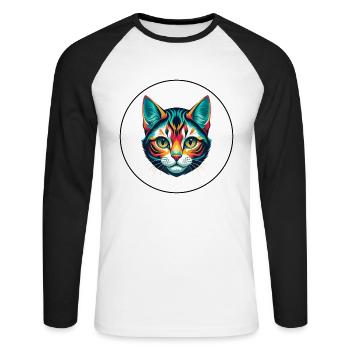 Chat américain à poil court race dessin animé Kawaii Animal - T-shirt baseball manches longues Homme - blanc/noir - Devant - Nik (191cm)