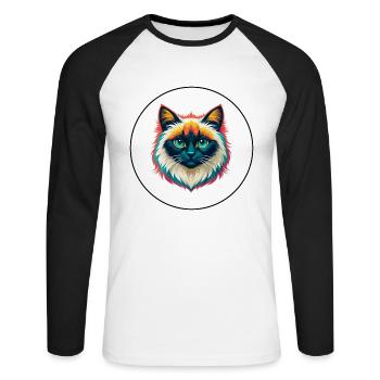 Birma Katze Rasse Karikatur Kawaii Tier Haustier - Unisex Baseballshirt langarm - Weiß/Schwarz - Vorne - Nik (191cm)