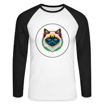 Birma Heilige Katze Rasse Karikatur Kawaii Tier Haustier - Unisex Baseballshirt langarm - Weiß/Schwarz - Vorne - Nik (191cm)