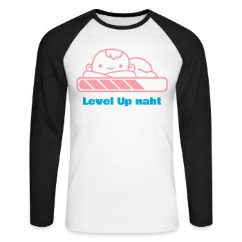 Level Up, Bald-Papa! - Unisex Baseballshirt langarm - Weiß/Schwarz - Vorne - Nik (191cm)