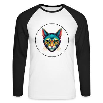 Burmilla Chat Race Dessin Animé Kawaii Animal Pet - T-shirt baseball manches longues Homme - blanc/noir - Devant - Nik (191cm)