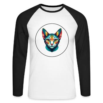 German Rex Cat Breed Cartoon Kawaii Animal Pet - Unisex Long Sleeve Baseball T-Shirt - white/black - Front - Nik (191cm)