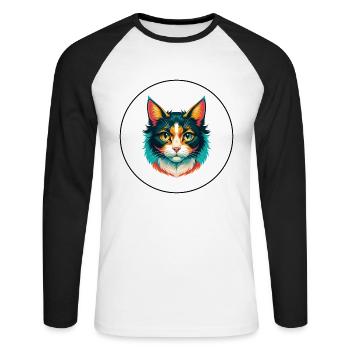 Laperm Chat Race Dessin Animé Kawaii Animal Pet - T-shirt baseball manches longues Homme - blanc/noir - Devant - Nik (191cm)