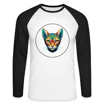 Ocicat Chat Race Dessin Animé Kawaii Animal Animal Pet - T-shirt baseball manches longues Homme - blanc/noir - Devant - Nik (191cm)