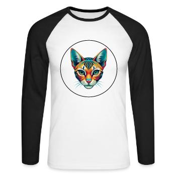 Ocicat Chat Race Dessin Animé Kawaii Animal Animal Pet - T-shirt baseball manches longues Homme - blanc/noir - Devant - Nik (191cm)