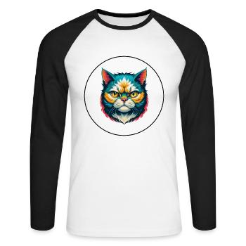 Selkirk Rex Chat Race Dessin animé Kawaii Animal Animal Pet - T-shirt baseball manches longues Homme - blanc/noir - Devant - Nik (191cm)