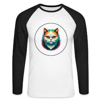 Weiße Langhaarkatze Rasse Karikatur Kawaii - Unisex Baseballshirt langarm - Weiß/Schwarz - Vorne - Nik (191cm)