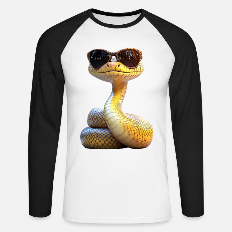 Schlange Python Kobra Mamba Klapperschlange Snake - Unisex Baseballshirt langarm - Weiß/Schwarz