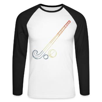 Croquis de bâton et de balle de hockey sur gazon - T-shirt baseball manches longues Homme - blanc/noir - Devant - Nik (191cm)