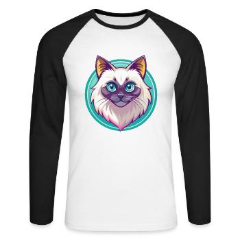 Birma Katze Rasse Karikatur Kawaii Tier Haustier - Unisex Baseballshirt langarm - Weiß/Schwarz - Vorne - Nik (191cm)