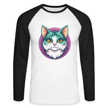 American Wirehair Cat Breed Cartoon Kawaii Animal - Unisex Long Sleeve Baseball T-Shirt - white/black - Front - Nik (191cm)