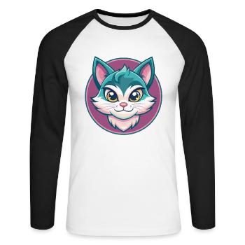 Asian Cat Breed Cartoon Kawaii Animal Pet - Unisex Long Sleeve Baseball T-Shirt - white/black - Front - Nik (191cm)