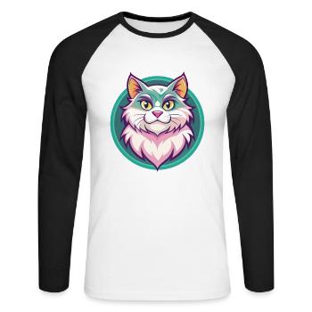 Ragamuffin Chat Race Dessin Animé Kawaii Animal Pet - T-shirt baseball manches longues Homme - blanc/noir - Devant - Nik (191cm)