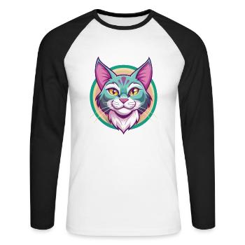 Chat pailleté de Californie Race Dessin animé Kawaii Pet - T-shirt baseball manches longues Homme - blanc/noir - Devant - Nik (191cm)