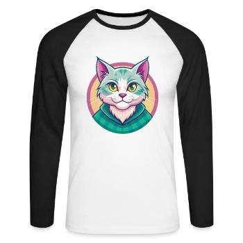 Scottish Straight Cat Breed Cartoon Kawaii Animal - Unisex Long Sleeve Baseball T-Shirt - white/black - Front - Nik (191cm)