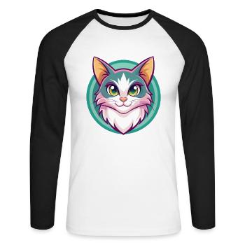 Turc Van Chat Race Dessin Animé Kawaii Animal Pet - T-shirt baseball manches longues Homme - blanc/noir - Devant - Nik (191cm)
