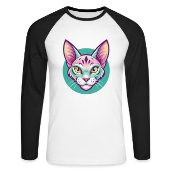 Ocicat Chat Race Dessin Animé Kawaii Animal Animal Pet - T-shirt baseball manches longues Homme - blanc/noir - Devant - Nik (191cm)