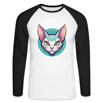 German Rex Cat Breed Cartoon Kawaii Animal Pet - Unisex Long Sleeve Baseball T-Shirt - white/black - Front - Nik (191cm)