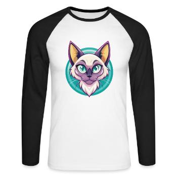 Balinesische Katze Rasse Cartoon Kawaii Tier Haustier - Unisex Baseballshirt langarm - Weiß/Schwarz - Vorne - Nik (191cm)