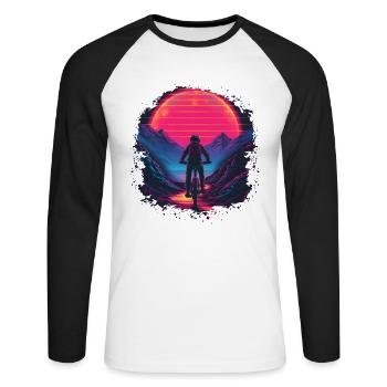 Mountainbiking Synthwave - Unisex Baseballshirt langarm - Weiß/Schwarz - Vorne - Nik (191cm)