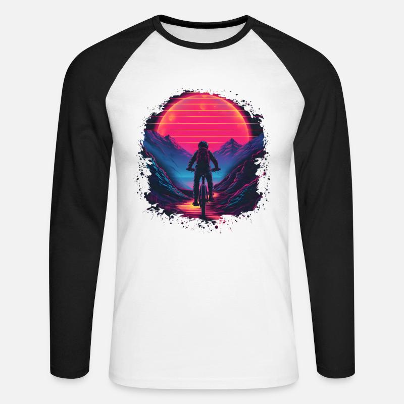 Mountain Biking Synthwave - Unisex Long Sleeve Baseball T-Shirt - white/black