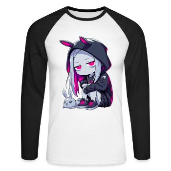 Grunge Goth Lapin Anime Fille Mignon Edgy Gothique - T-shirt baseball manches longues Homme - blanc/noir - Devant - Nik (191cm)