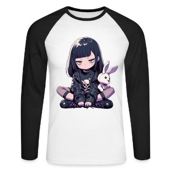Grunge Goth Lapin Anime Fille Mignon Kawaii Gothique - T-shirt baseball manches longues Homme - blanc/noir - Devant - Nik (191cm)