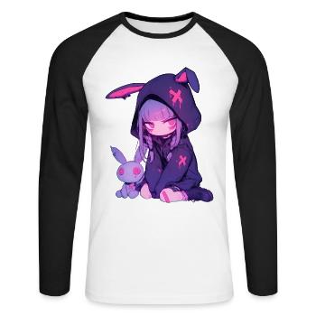 Anime Fille Kawaii Goth Lapin Mignon Grunge Edgy - T-shirt baseball manches longues Homme - blanc/noir - Devant - Nik (191cm)