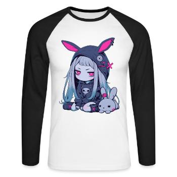 Mignon Kawaii Anime Fille Goth Lapin Grunge Gothique - T-shirt baseball manches longues Homme - blanc/noir - Devant - Nik (191cm)
