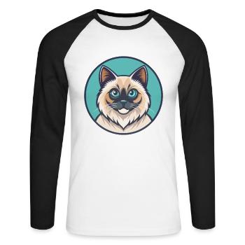 Birma Katze Rasse Karikatur Kawaii Tier Haustier - Unisex Baseballshirt langarm - Weiß/Schwarz - Vorne - Nik (191cm)