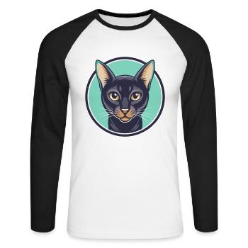 Bombay Chat Race Dessin Animé Kawaii Animal Pet - T-shirt baseball manches longues Homme - blanc/noir - Devant - Nik (191cm)