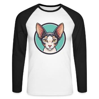 Cornish Rex Chat Race Dessin animé Kawaii Animal Pet - T-shirt baseball manches longues Homme - blanc/noir - Devant - Nik (191cm)