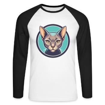 Chat bleu russe race dessin animé Kawaii animal de compagnie - T-shirt baseball manches longues Homme - blanc/noir - Devant - Nik (191cm)