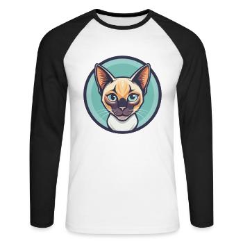 Chat thaïlandais race dessin animé Kawaii Animal Pet - T-shirt baseball manches longues Homme - blanc/noir - Devant - Nik (191cm)