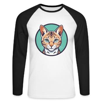 Schnee Bengal Katze Rasse Karikatur Kawaii Tier Haustier - Unisex Baseballshirt langarm - Weiß/Schwarz - Vorne - Nik (191cm)
