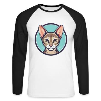 Singapura Chat Race Dessin Animé Kawaii Animal Pet - T-shirt baseball manches longues Homme - blanc/noir - Devant - Nik (191cm)