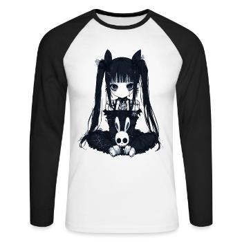 Anime Fille Goth Lapin Grunge Gothique Mignon Kawaii - T-shirt baseball manches longues Homme - blanc/noir - Devant - Nik (191cm)