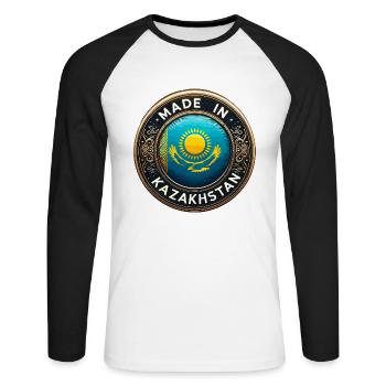 Made in Kasachstan Adler Geschenk - Unisex Baseballshirt langarm - Weiß/Schwarz - Vorne - Nik (191cm)