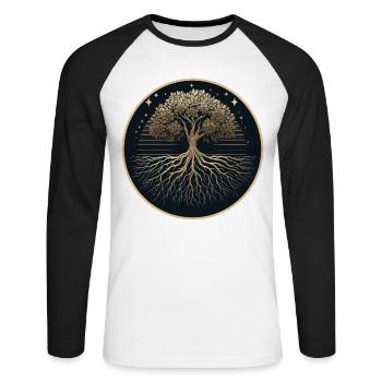 Baum Silhouette Wurzeln - Unisex Baseballshirt langarm - Weiß/Schwarz - Vorne - Nik (191cm)