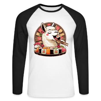 Sushi Lama Maki Geschenk - Unisex Baseballshirt langarm - Weiß/Schwarz - Vorne - Nik (191cm)