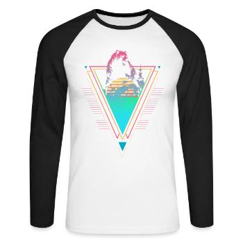 Kodiakbär Vaporwave Synthwave des années 90 80 coucher de soleil - T-shirt baseball manches longues Homme - blanc/noir - Devant - Nik (191cm)