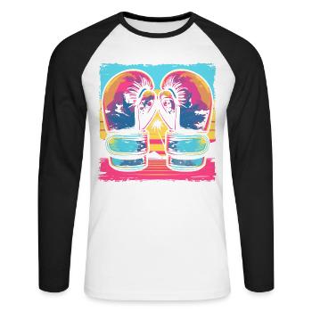 Look de dessin animé de kickboxing - T-shirt baseball manches longues Homme - blanc/noir - Devant - Nik (191cm)