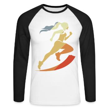 Vintage Runner Graphic - Unisex Long Sleeve Baseball T-Shirt - white/black - Front - Nik (191cm)