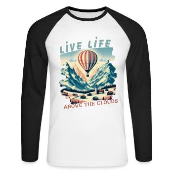 Vivez la vie au-dessus des nuages - T-shirt montgolfières - T-shirt baseball manches longues Homme - blanc/noir - Devant - Nik (191cm)