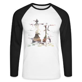 Chess Queen and King Graphic - Unisex Long Sleeve Baseball T-Shirt - white/black - Front - Nik (191cm)