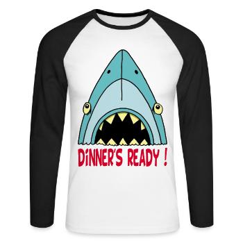 Hungriger Hai - Unisex Baseballshirt langarm - Weiß/Schwarz - Vorne - Nik (191cm)